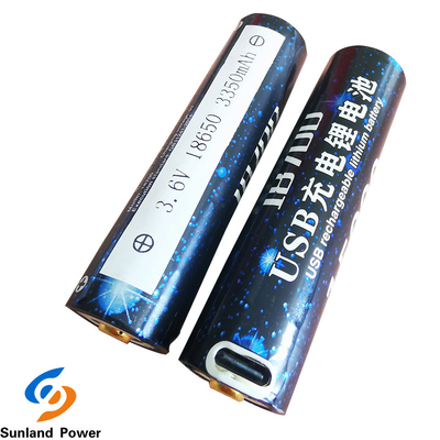 Baterai Li Ion Silinder OEM ICR18650 3.6V 3350mah Dengan Terminal USB