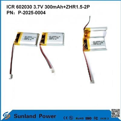 602030 3.7V 300mAh+ZHR1.5-2P Baterai Dari Desain Ultra-Tipis Kompatibilitas Fleksibel Untuk Berbagai Perangkat Cerdas Kecil Bluetooth Earphone Perangkat Wearable Dan Peralatan Medis Portable