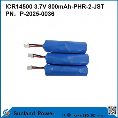 Baterai ICR14500 3.7V 800mAh-PHR-2-JST-Kabel 10mm