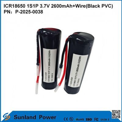 Baterai ICR18650 1S1P 3.7V 2600MAH + Kabel (PVC Hitam)
