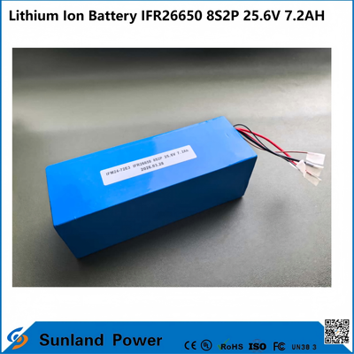 IFR26650 8S2P 25.6V 7.2Ah LiFePO4 baterai paket banyak digunakan dalam sistem pelacakan surya, pasokan listrik cadangan telekomunikasi, instrumen portabel dan AGV kompak